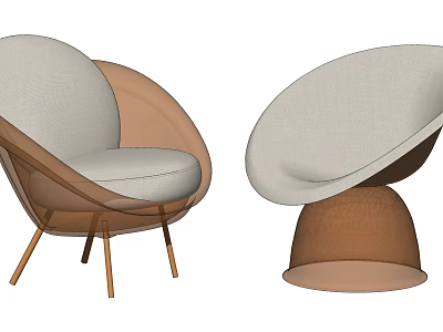 Modern Single Seater Sofa With Beige Upholstery Brown Frame And Wooden Legs 3d model