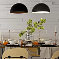 Nordic Dining Table and Chair Combination Dining Table Sideboard Chandelier Combination 3d model