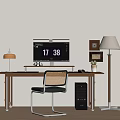 Modern Middle Ancient Style Desk and Chair Combination Floor Lamp Leisure Chair Computer Carpet 3d model