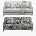 Beige And Gray Two Seater Sofa With Decorative Pillows And Cozy Blankets 3d model