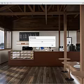 Warm Wooden Cafe Interior With Brown Counter Coffee Machine High Stools And Large Windows