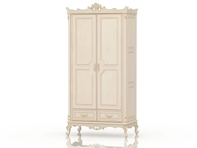 Classical White Wardrobe with Carved Details Double Doors and Drawers Elegant Design 3d model