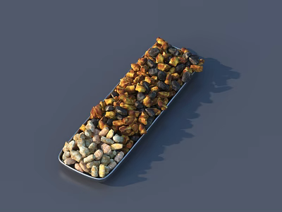 Garden Decor Long Metal Tray Filled With Mixed Colored Pebbles For Outdoor Use 3d model