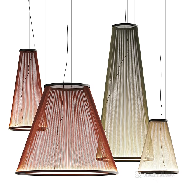 Striped Chandeliers in Red Green and Beige Hanging in Modern Interior 3d model 