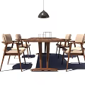 Modern Dining Table Set With Wooden Table Upholstered Chairs And Pendant Light 3d model