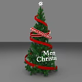 Floral Christmas Tree Decoration With Red Ribbons Star On Top And Merry Christmas Text