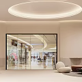 Modern Beauty Salon Reception Area With Circular Ceiling Light Curved Front Desk And Decorative Mirrors