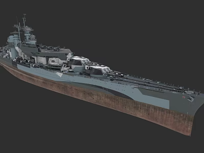 Detailed Large Battleship Featuring Turrets Deck Superstructure And Hull Design 3d model