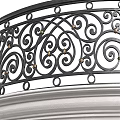 Curved Decorative Iron Railing With Intricate Scroll Patterns And White Base Structure 3d model