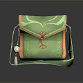Stylish Green Crossbody Bag With Orange Trim Floral Patterns And Metal Clasp