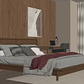 Modern Bedroom Interior Design With Wooden Wall Panels Large Bed And Decorative Painting