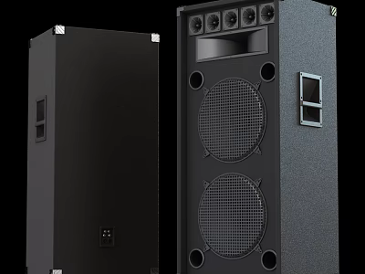 Black Large Floor Standing Speakers With Multiple Drivers And Front Grille Design 3d model