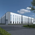 Modern Industrial Factory Building With Large Glass Windows And Surrounding Greenery