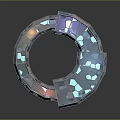 Circular Transparent Structure With Colorful Mosaic Panels And Black Background Reflection 3d model