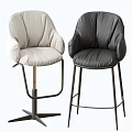 Modern Light and Black Pleated Leather Bar Stools with Adjustable and Fixed Metal Base 3d model