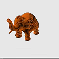 Orange Elephant Sculpture With Intricate Carved Patterns On Blue Background
