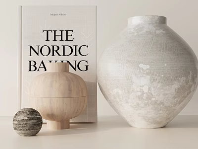 Nordic Style Decorative Ornament Set with Wooden Container Ceramic Vase and Decorative Ball 3d model