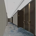 Modern Hotel Corridor Interior With Wooden Walls Patterned Carpet Lighting And Decorative Accents