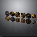 Multiple Decorative Shields With Intricate Patterns And Metallic Orange Black Accents
