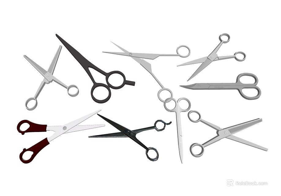 Assorted Scissors with Various Handle Designs and Blade Shapes 3d model 