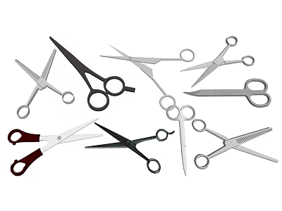 Assorted Scissors with Various Handle Designs and Blade Shapes 3d model