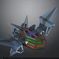 Futuristic Spacecraft 3D Model With Blue Red Geometric Structure For Cosmic Exploration