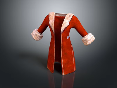 Stylish Red Long Coat With White Fur Collar And Cuffs Design 3d model
