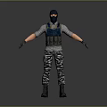 Tactical Character With Blue Vest Camouflage Pants Black Balaclava And Gloves