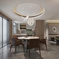 Modern Living Dining Room Interior With Floor to Ceiling Windows Scenic View Marble TV Wall
