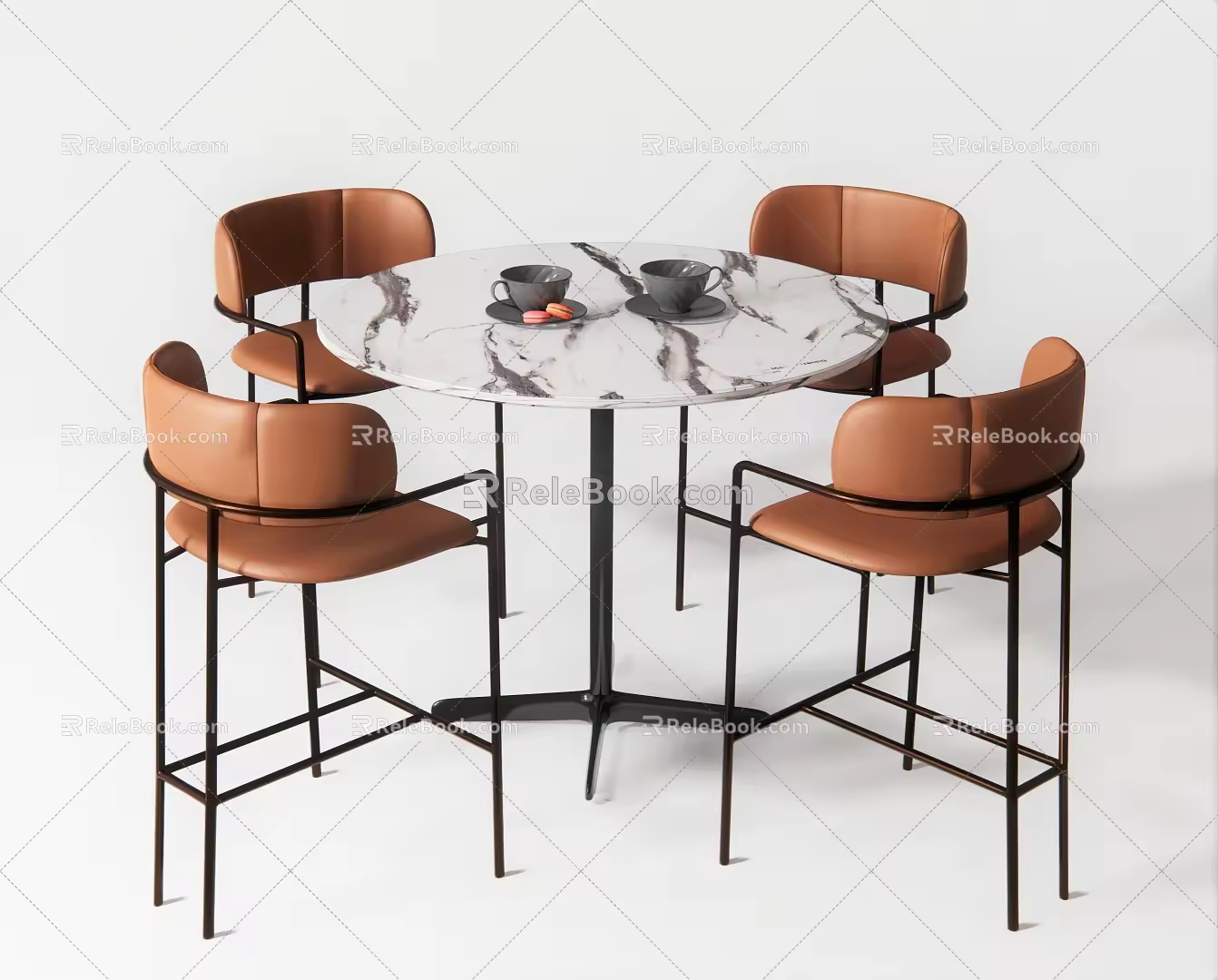 Modern Dining Table and Chair Combination Bar Chair High Stool Sofa Bar Chair Bar Table Round Table Tableware Ornaments 3d model