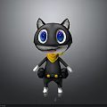 Cute Cartoon Cat Character With Big Blue Eyes Black Body White Ears And Yellow Scarf