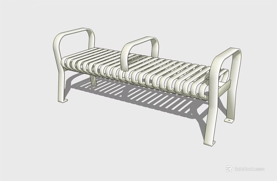 Modern Landscape Bench with Metal Frame Striped Seat and Armrests for Outdoor Use 3d model 