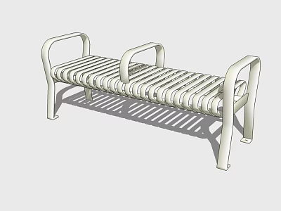 Modern Landscape Bench with Metal Frame Striped Seat and Armrests for Outdoor Use 3d model