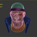 3D Character Head Model With Black Cap Eye Patch And Red Turtleneck