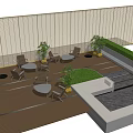 Modern Garden Landscape With Outdoor Seating Green Plants Wooden Flooring And Louvered Wall