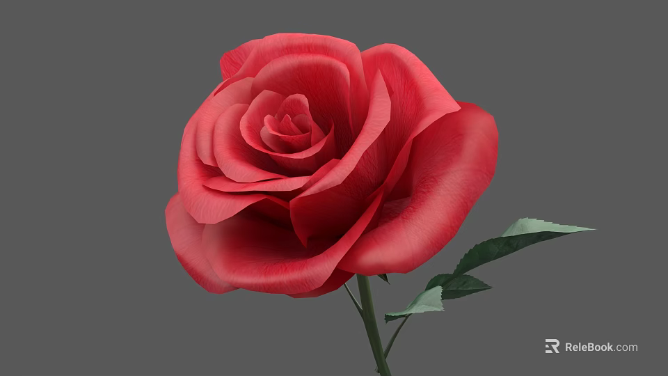 Stunning Red Rose Art Installation With Green Leaves And Realistic Petals 3d model 
