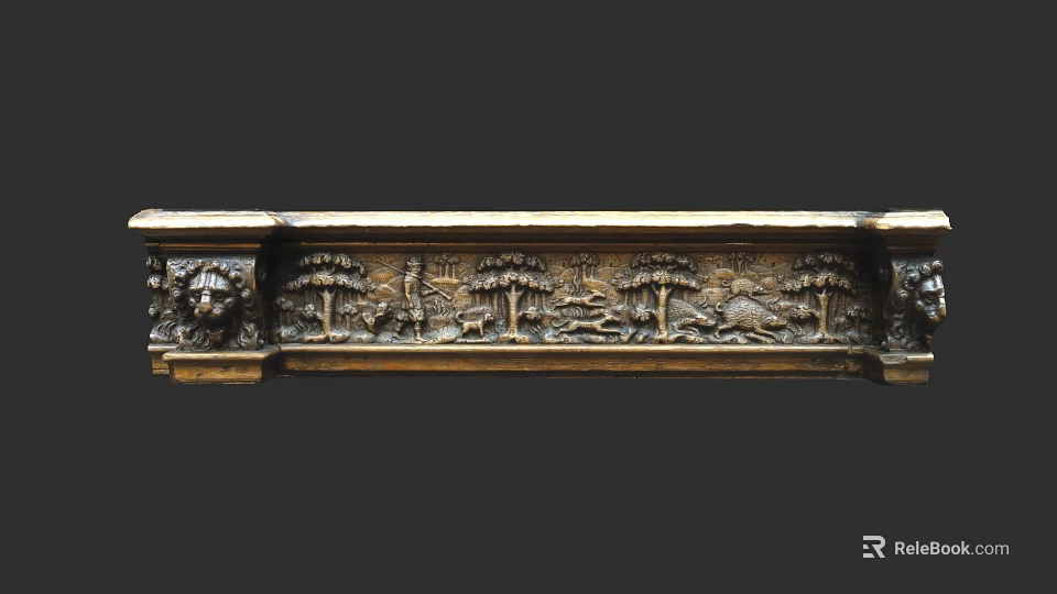 Classical Wooden Decorative Cabinet Featuring Intricate Carved Nature Scenes And Ornate Details 3d model 