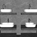 Modern Hand Basin On Marble Wall Mounted Shelf With Sleek Faucet And Lighting