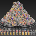 Colorful Industrial Barrels Stacked in Pyramid Shape With Yellow Drums