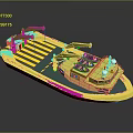 Yellow Water Transport Vehicle With Striped Deck And Functional Crane Equipment