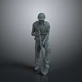 3D Construction Worker Model Wearing Safety Helmet Holding Shovel in Gray Setting