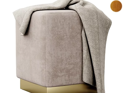 Elegant Light Gray Fabric Sofa Stool With Golden Base And Gray Blanket 3d model