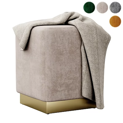 Elegant Light Gray Fabric Sofa Stool With Golden Base And Gray Blanket 3d model