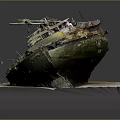 Old Multicolored Weathered Wooden Boat With Chipped Paint On Gray Background