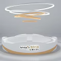 Modern Reception Desk With Curved Design White Countertop Gold Trim And LED Lights
