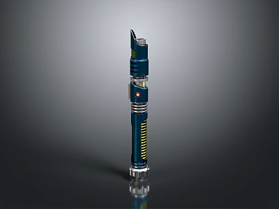 Dark Blue Cylindrical Device With Top Opening Yellow Stripes Red Button And Shiny Bottom 3d model