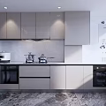 Modern Kitchen Interior Design With Gray Cabinets Marble Countertop And Appliances