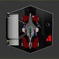 Futuristic Concept Vehicle Model With Red Silver Components Transparent Parts And Display Platform