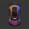 Vibrant Gradient Colored Sports Car With Black Roof Large Rear Spoiler Red Interior And Wheels