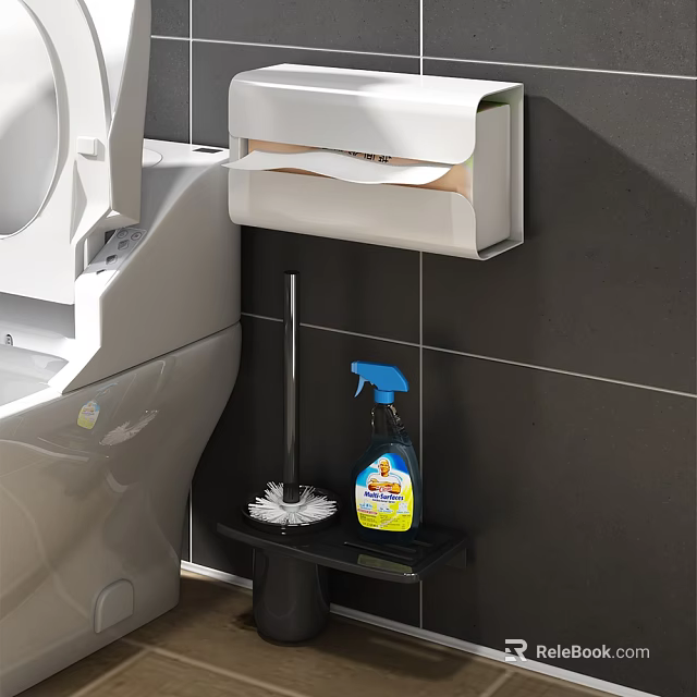 Bathroom Daily Living Essentials With Toilet Paper Holder Brush And Cleaning Spray 3d model 